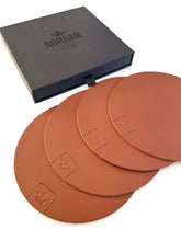 Load image into Gallery viewer, Coasters in leather 4-pack, brown
